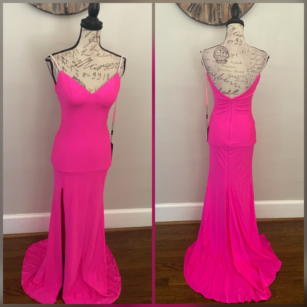 Hot pink prom dress or formal dress with slit